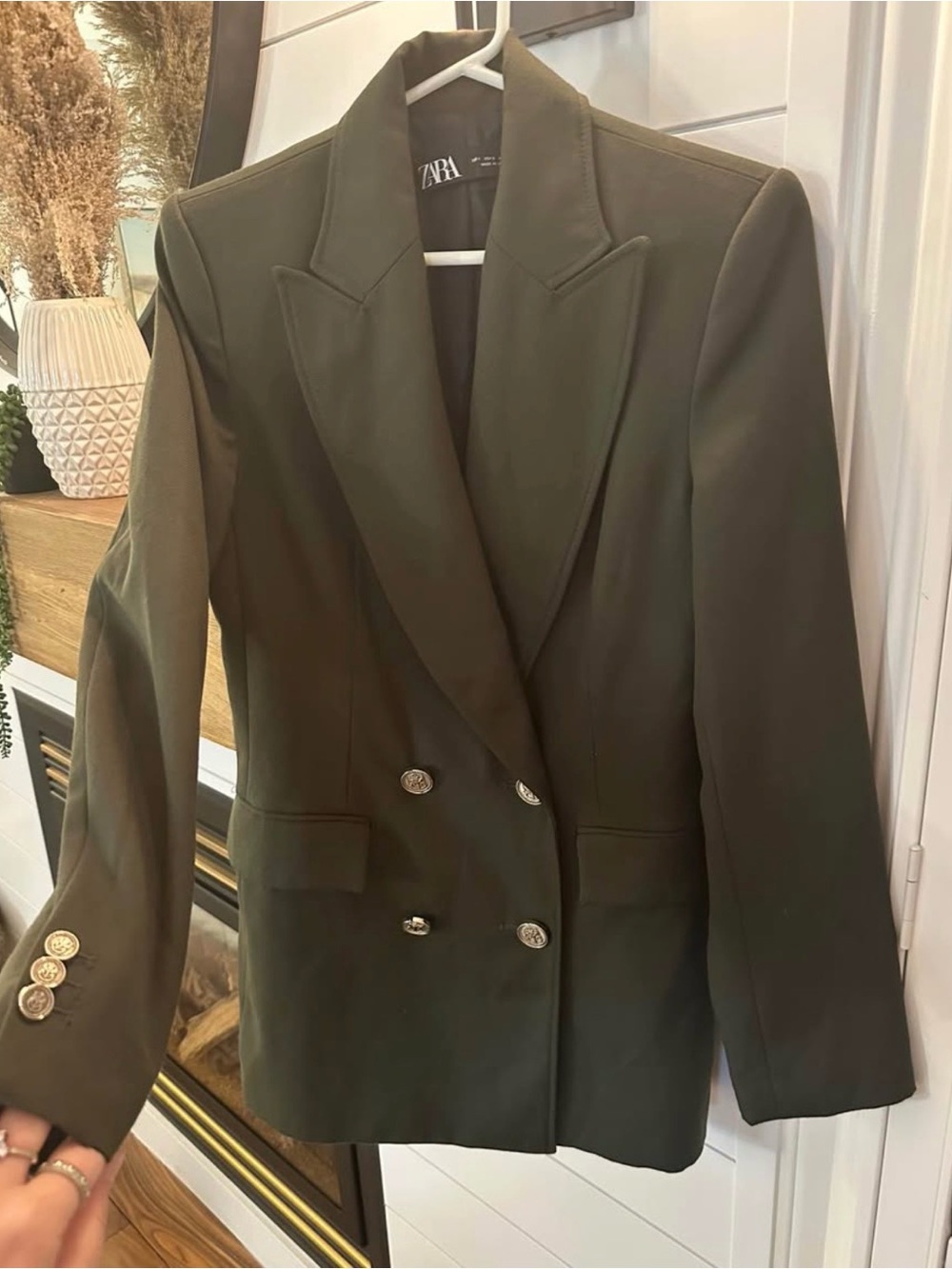Zara Olive Green Double-Breasted Blazer